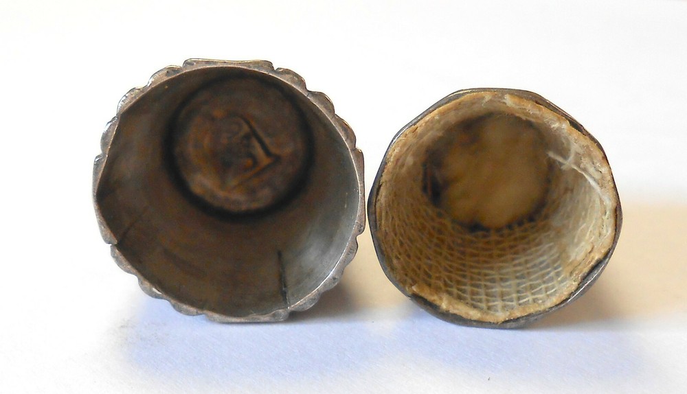2 Antique Sterling Silver Sewing Thimbles # 10 & # 7 Etched