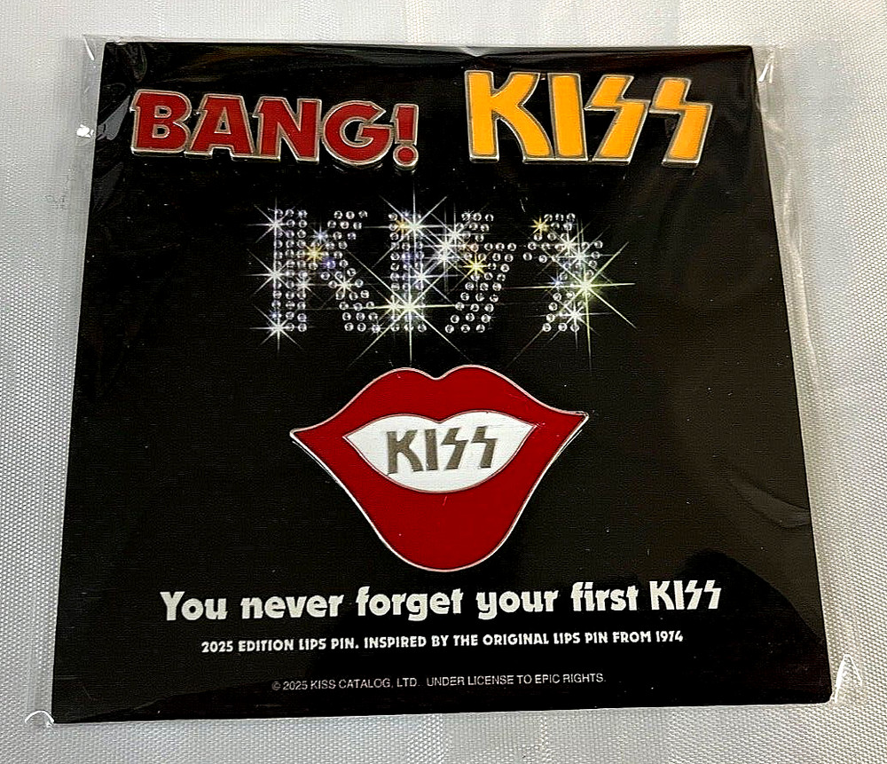 KISS You Never Forget Your First KISS Pin Set 3 Pins BANG! Logo & Lips Pins NEW