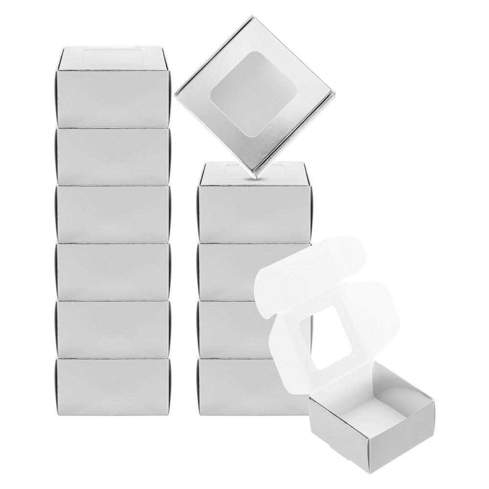 3"x3"x1.5" Paper Soap Box with Window, 30 Pack Square Boxes, Silver
