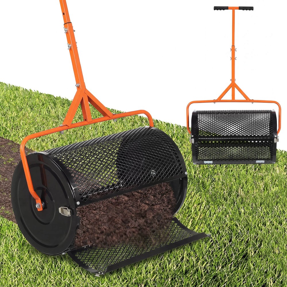 24” Compost Spreader with Height-Adjustable T-Shaped Handle for Lawn, Garden