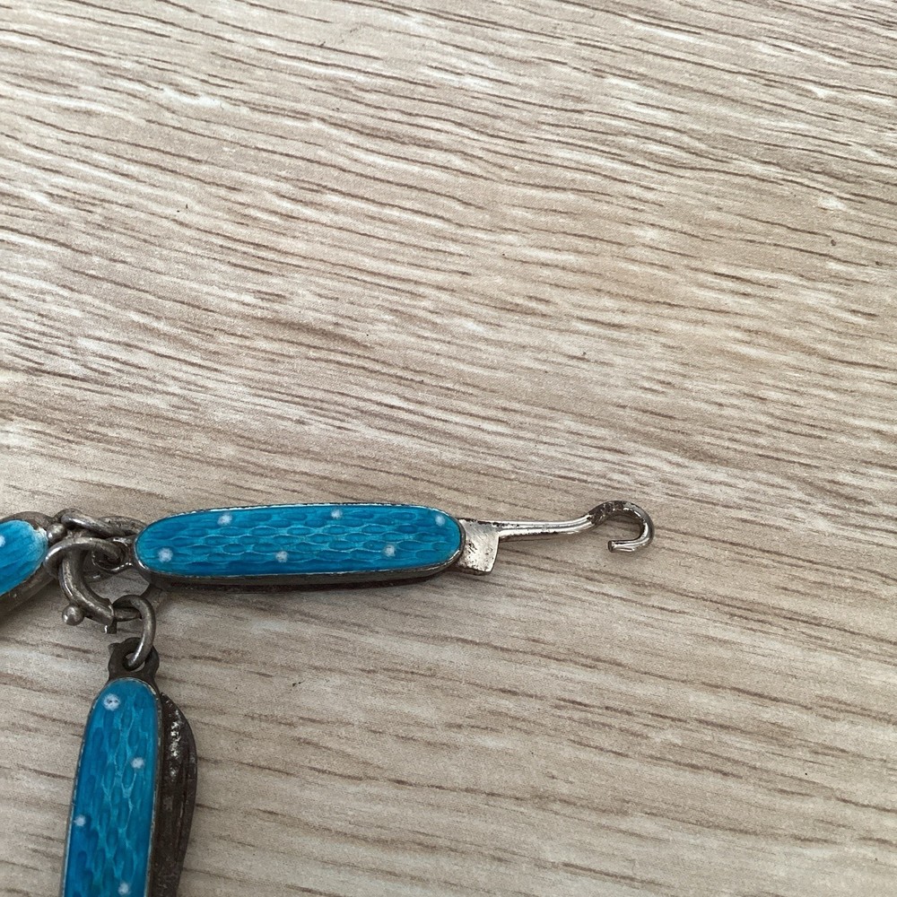 Antique Art Deco Solid Silver And Guilloche Enamel Chatelaine Button Hook
