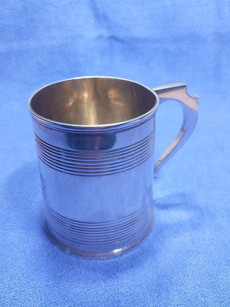1856 Exeter Sterling Silver Christening Mug Lined Pattern Josiah Williams