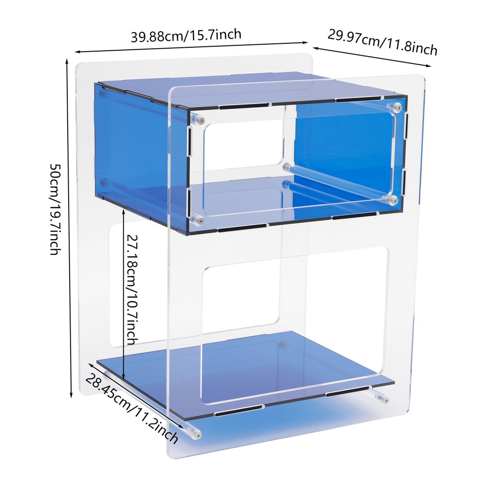 Blue Acrylic Side Table, Acrylic Nightstand, Rectangle Storage Shelf