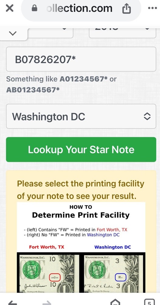 2013 B Duplicate Print ERROR Star Note Serial Number B 07826207* DC Fancy Serial