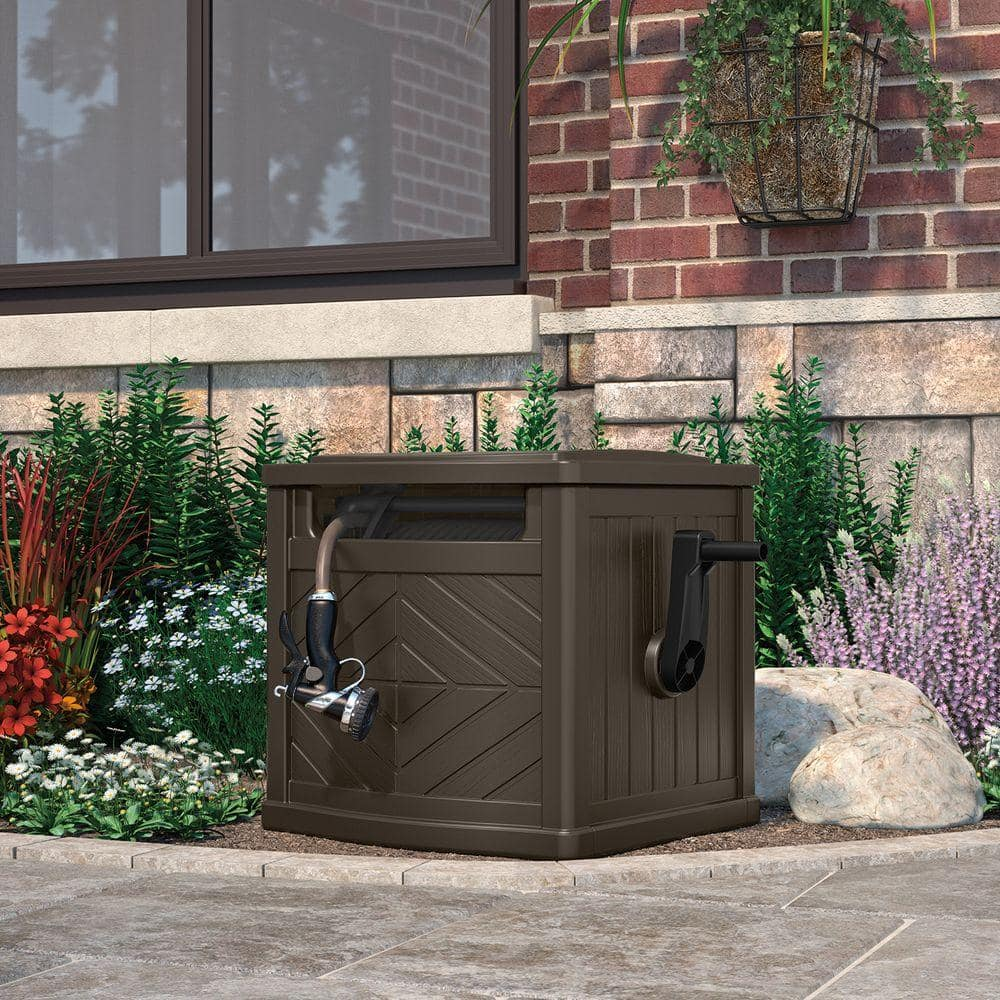 Portable Garden Hose Storage Box Outdoor Hideaway Reel 150 Ft