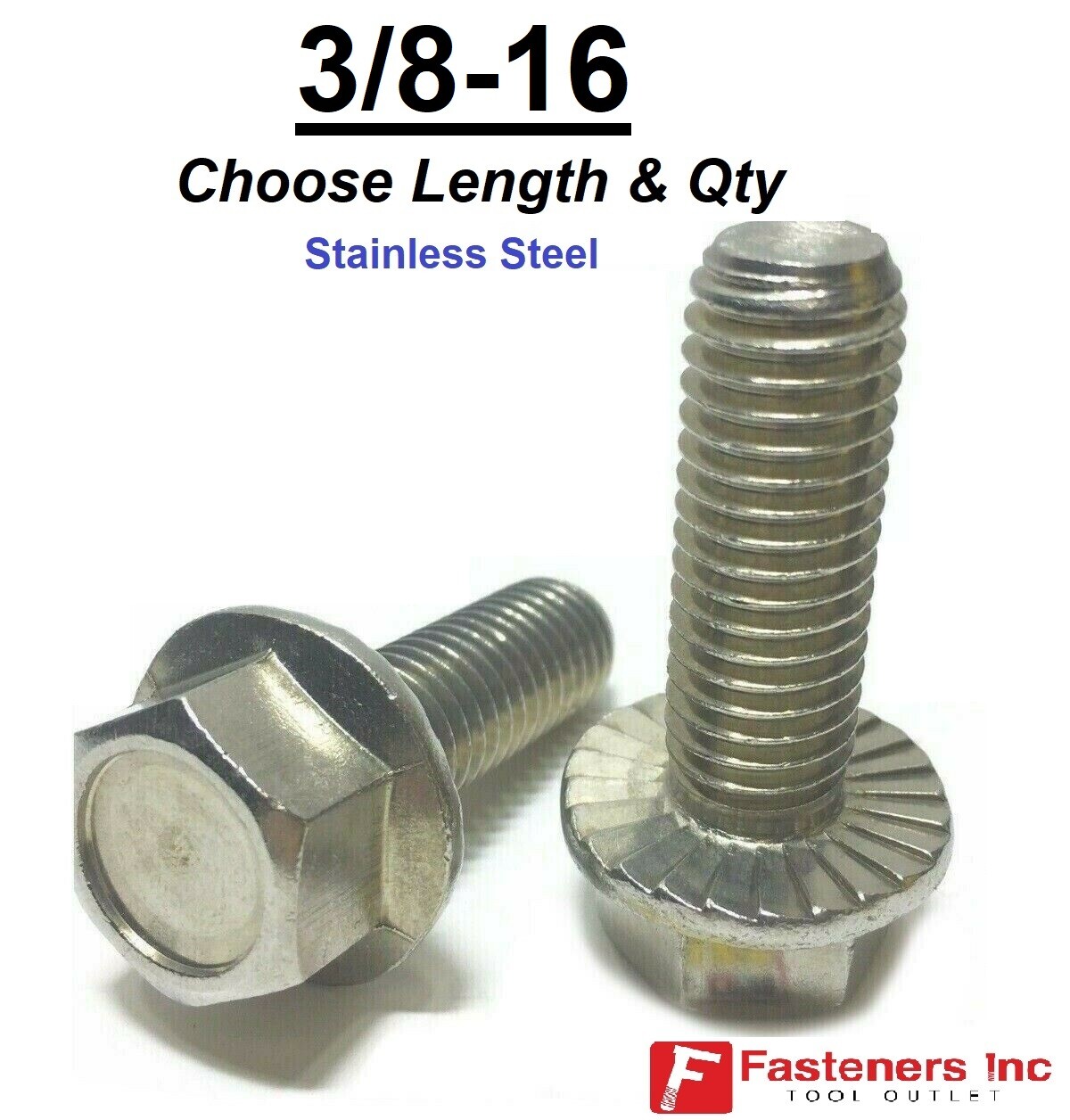 3/8-16 Stainless Steel Serrated Flange Hex Cap Screws Bolts Choose Length & Qty