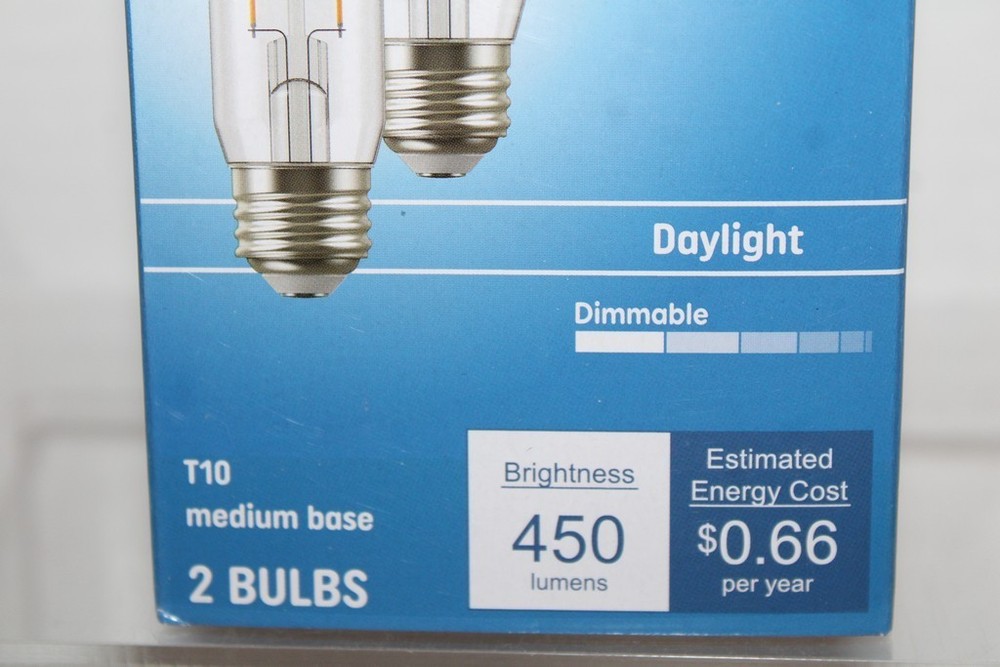 GE Refresh 40w LED 5.5w Bulbs T10 Medium Base Daylight Dimmable 2-Pack