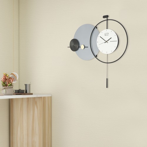Modern Iron Wall Clock with Pendulum, Elegant Design for Home Decor