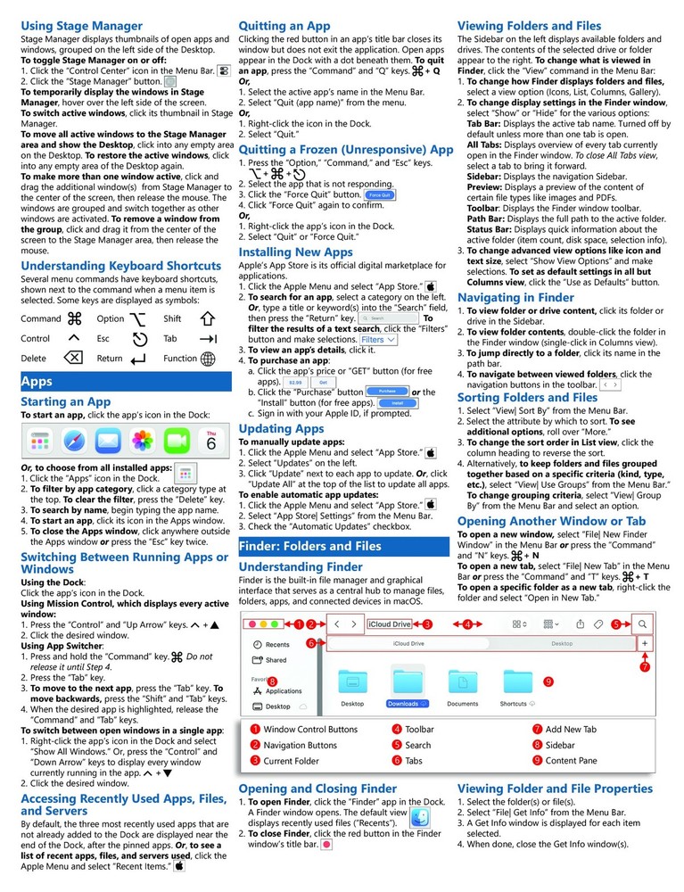 macOS Training Guide Quick Reference Card 4 Page Tutorial Cheat Sheet (Mac OS)