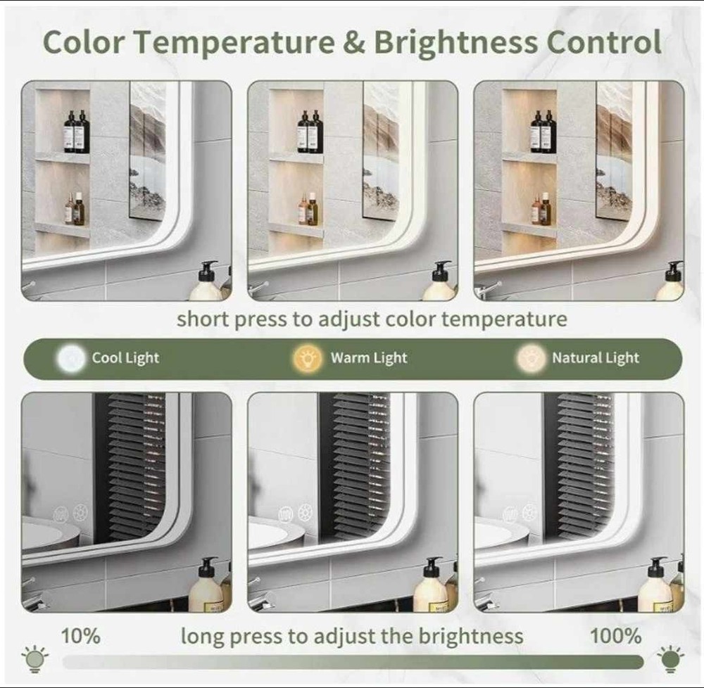 New 16" x 24" LED Bathroom Mirror with Lights, Rounded Rectangle Silver Frame...