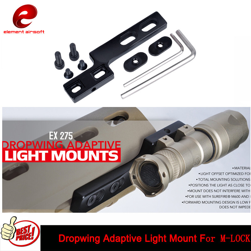Tactical Airsoft Dropwing Adaptive Flashlight Offset Mount For MLOK Sided Rail