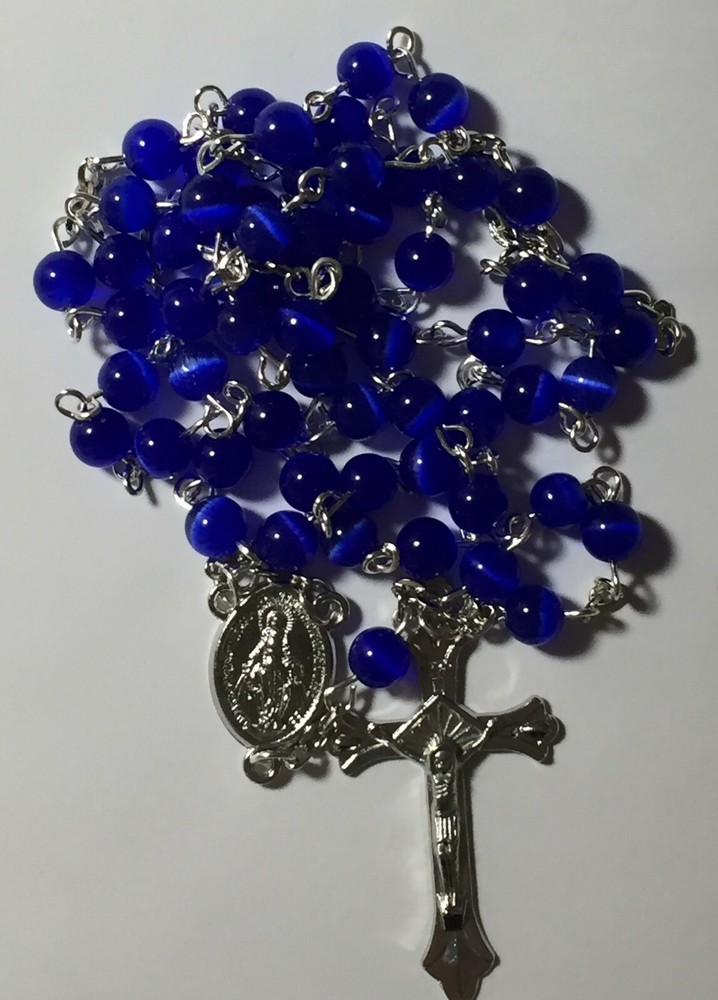 Blue Cats Eye Catholic Prayer Rosary Beads