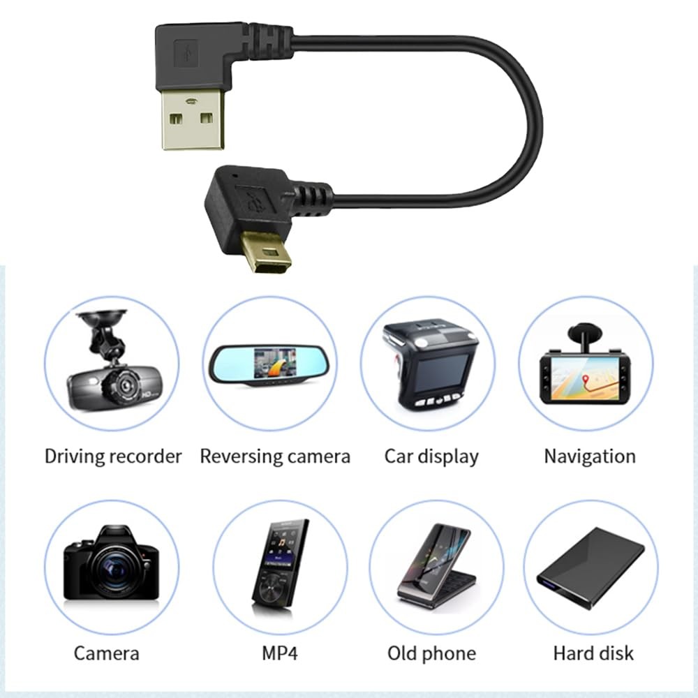Herfair Dash Cam Cable Right Angle USB to Mini Power mini 5p