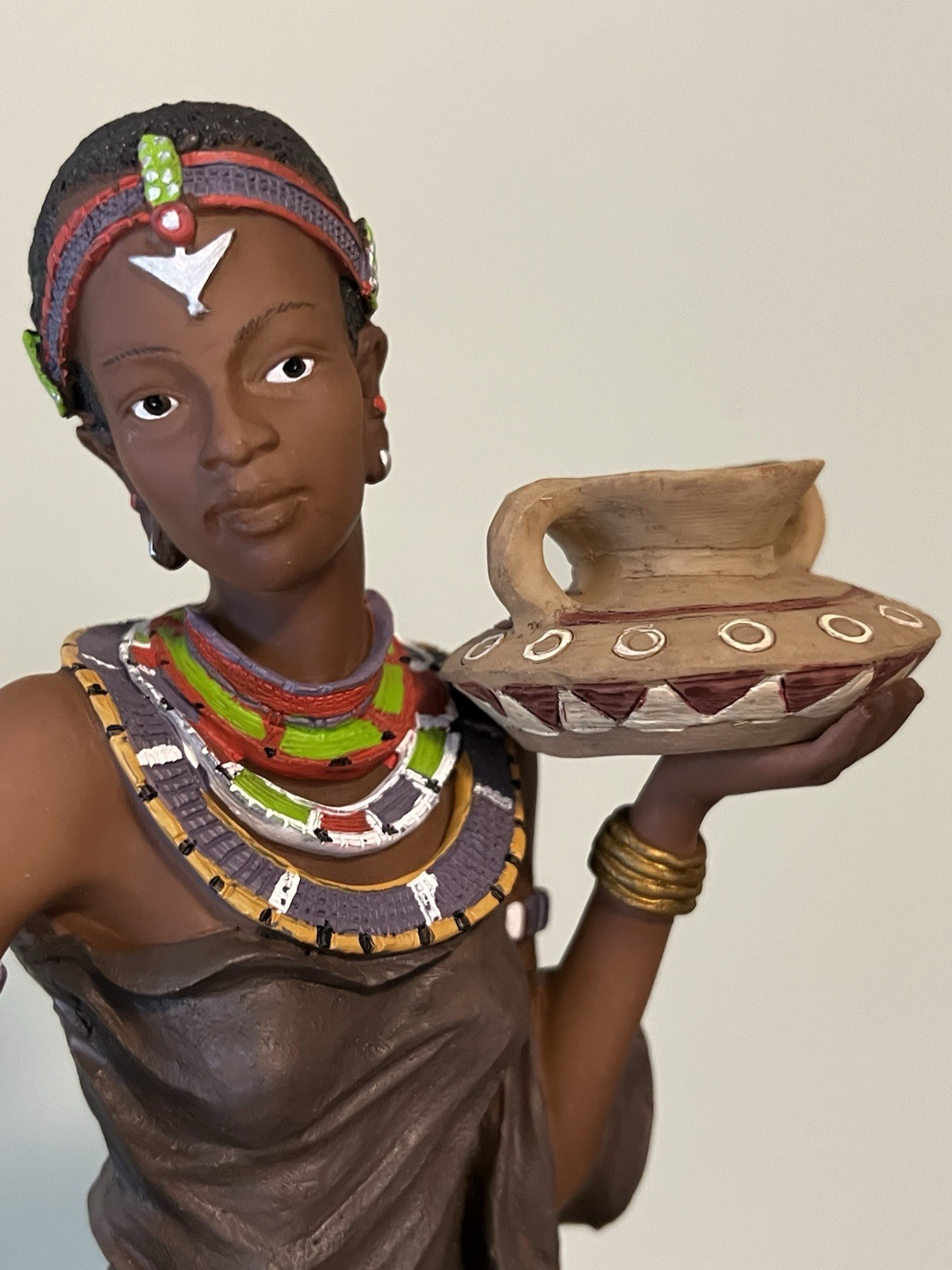 African Maasi Tribe Woman 16” Rare Resin Figure Sculpture Native Decor Statue