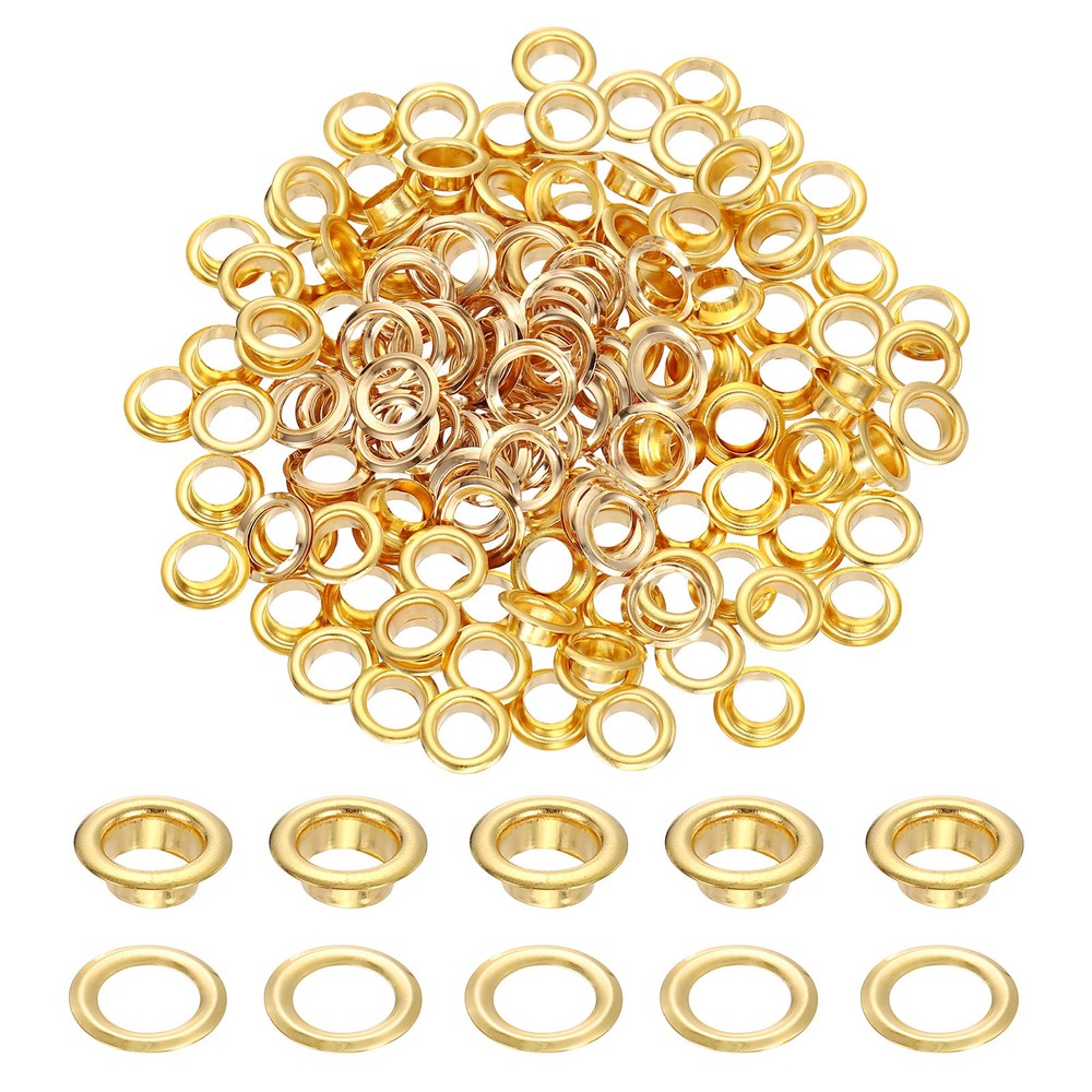 200 Sets Grommets Eyelets, 6mm Brass Self Backing Eyelets, Gold Tone