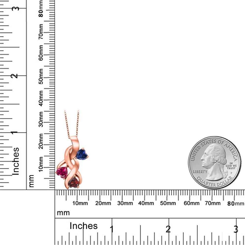 18K Rose Gold Plated Silver Created Sapphire and Created Ruby and Garnet