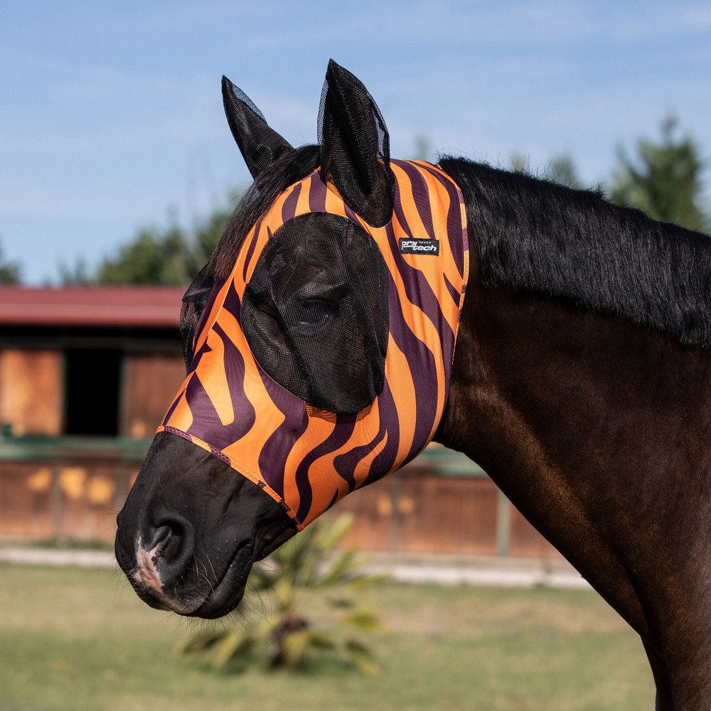 X-TECH FLY MASK FLY ELASTICATED LYCRA FLY MASK TIGER FINE EASYFIT