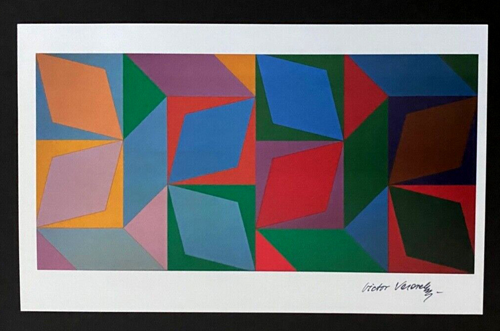 VICTOR VASARELY + SIGNED GEOMETRIC ABSTRACT PRINT FROM 1970 + WITH NEW FRAME