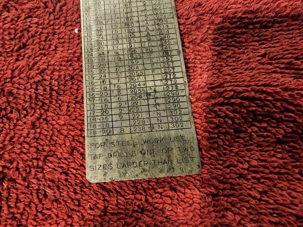 Starrett No.590 Tap Drills For Machine Screw Taps Reference Table