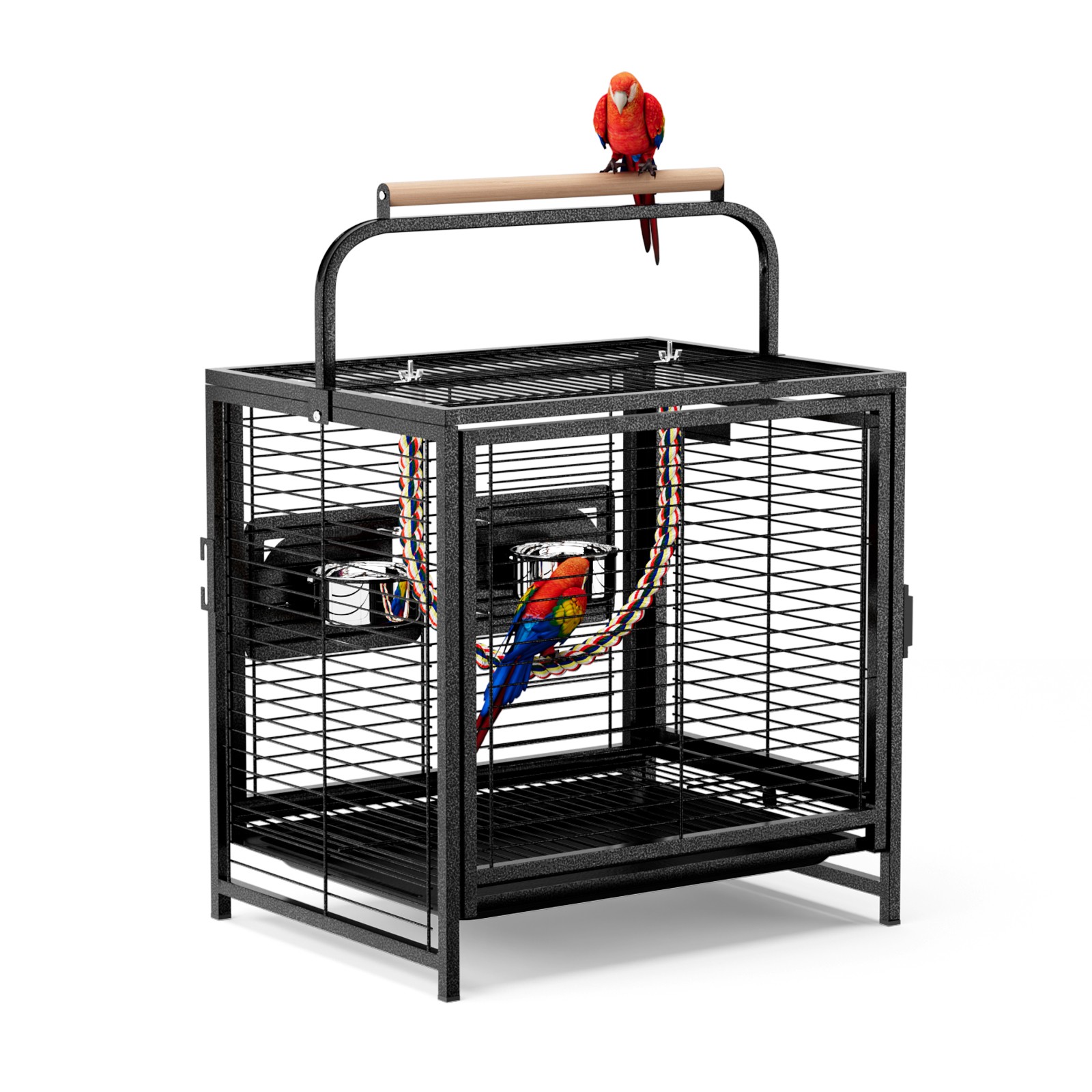 Portable 25" Parakeet Wire Bird Cage for Finches Canaries Hanging Travel Carrier