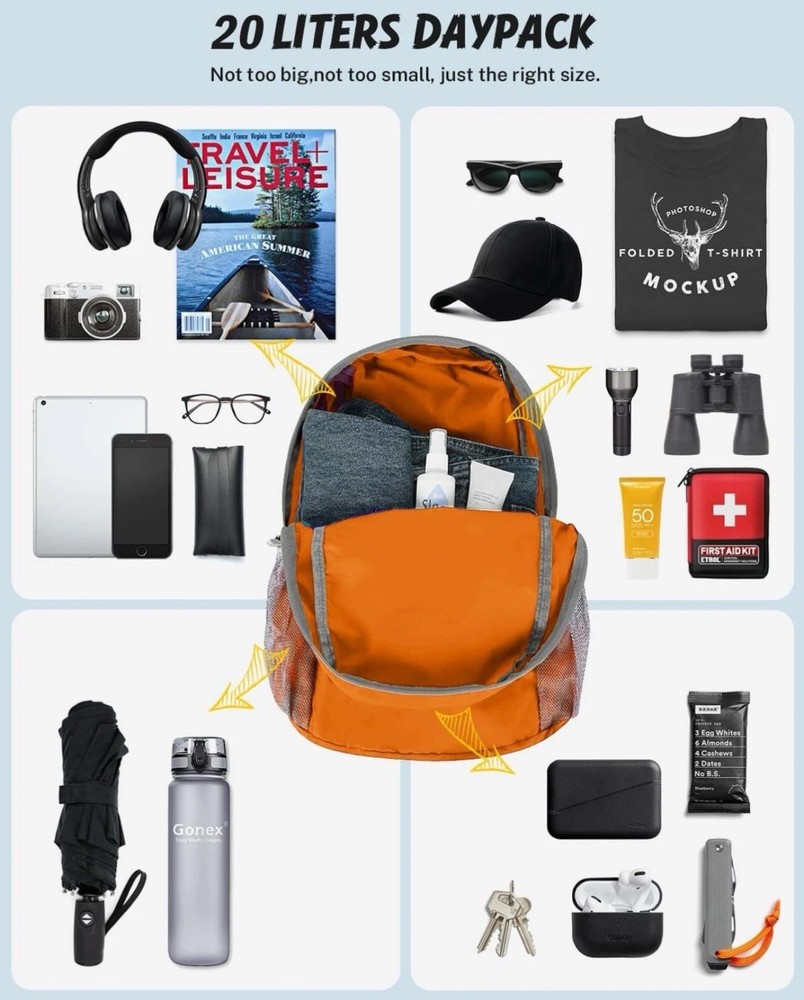 Gonex Ultra Lightweight Packable Backpack 20L Daypack Handy 20L, Orange
