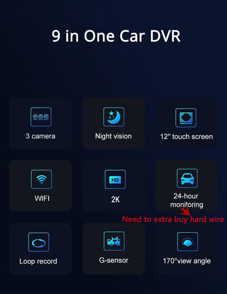 Dash Cam Car DVR Recorder Touch Screen 3 Lens Front/Rear/Inside Camera G-Sensor