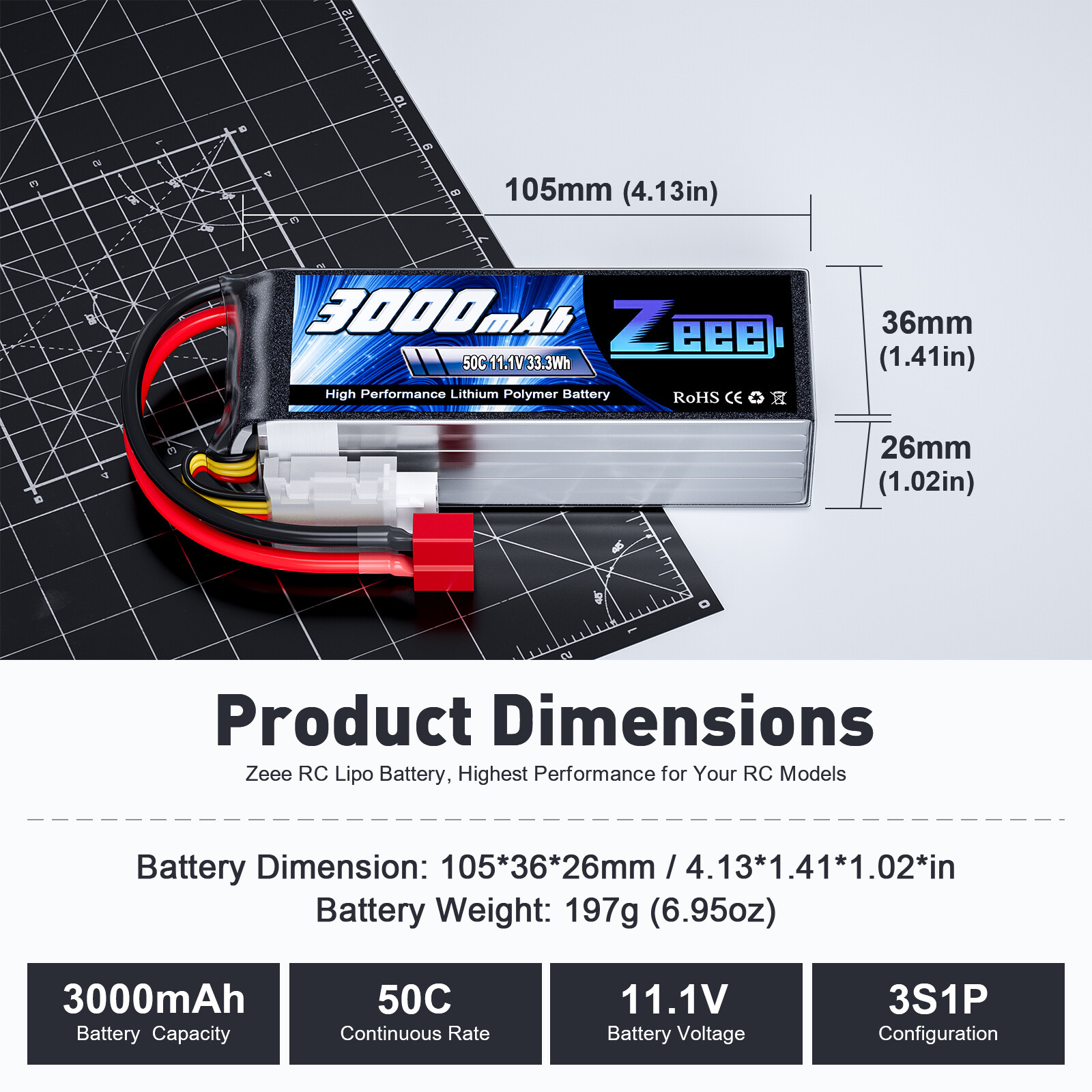2x Zeee 11.1V 50C 3S Lipo Battery 3000mAh Deans T for RC Airplane UAV Drone Car