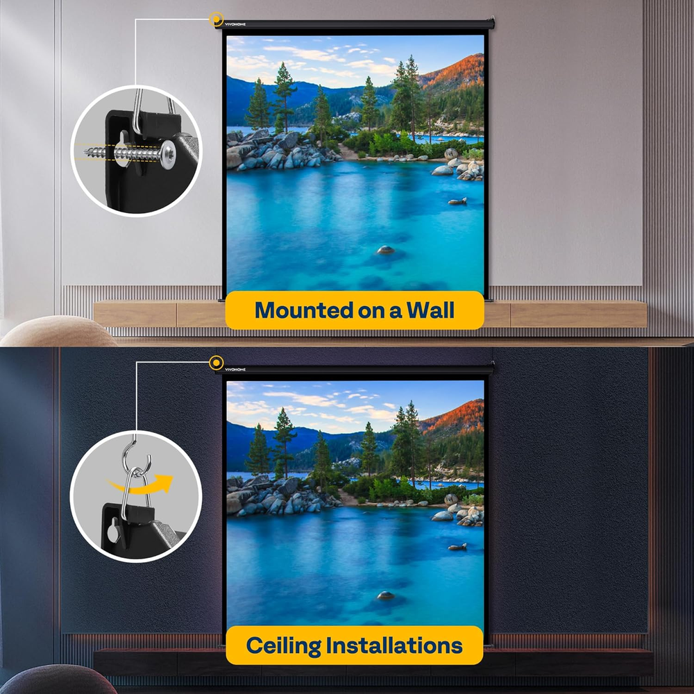 Projector Screen Pull Down, 1:1 120 Inch Retractable Projection Screen, HD 4K Ma