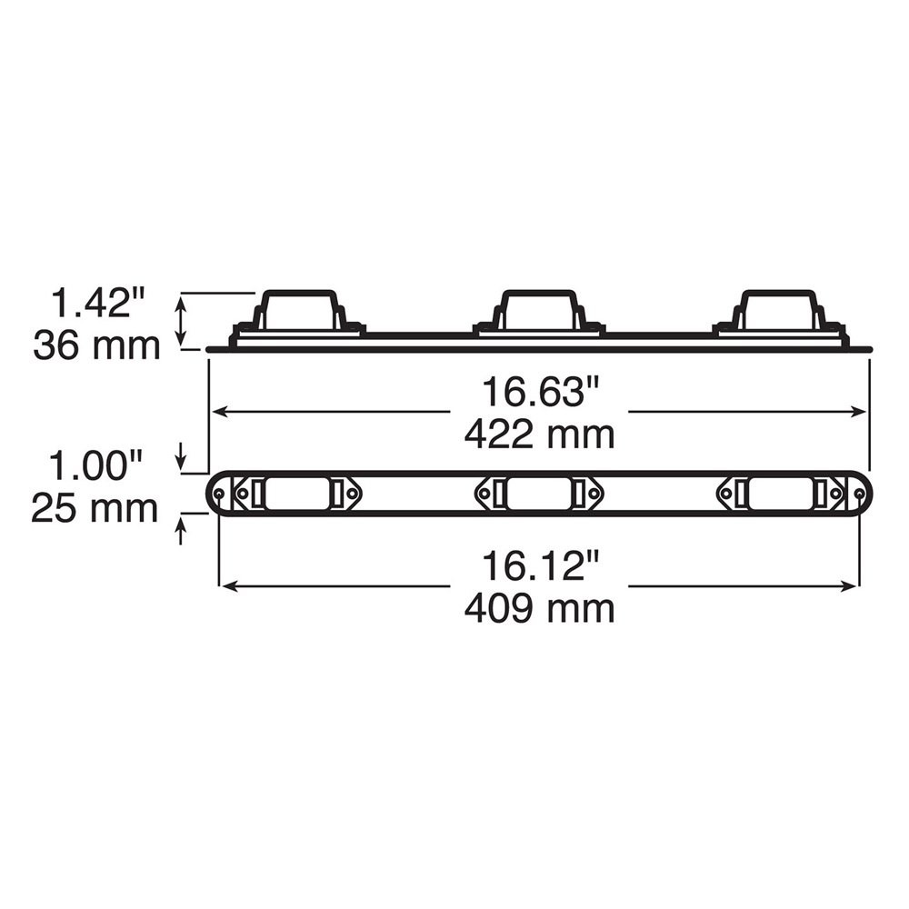 107 Series 16.63" Red Rectangular Bolt-on Mount Identification Light Bar
