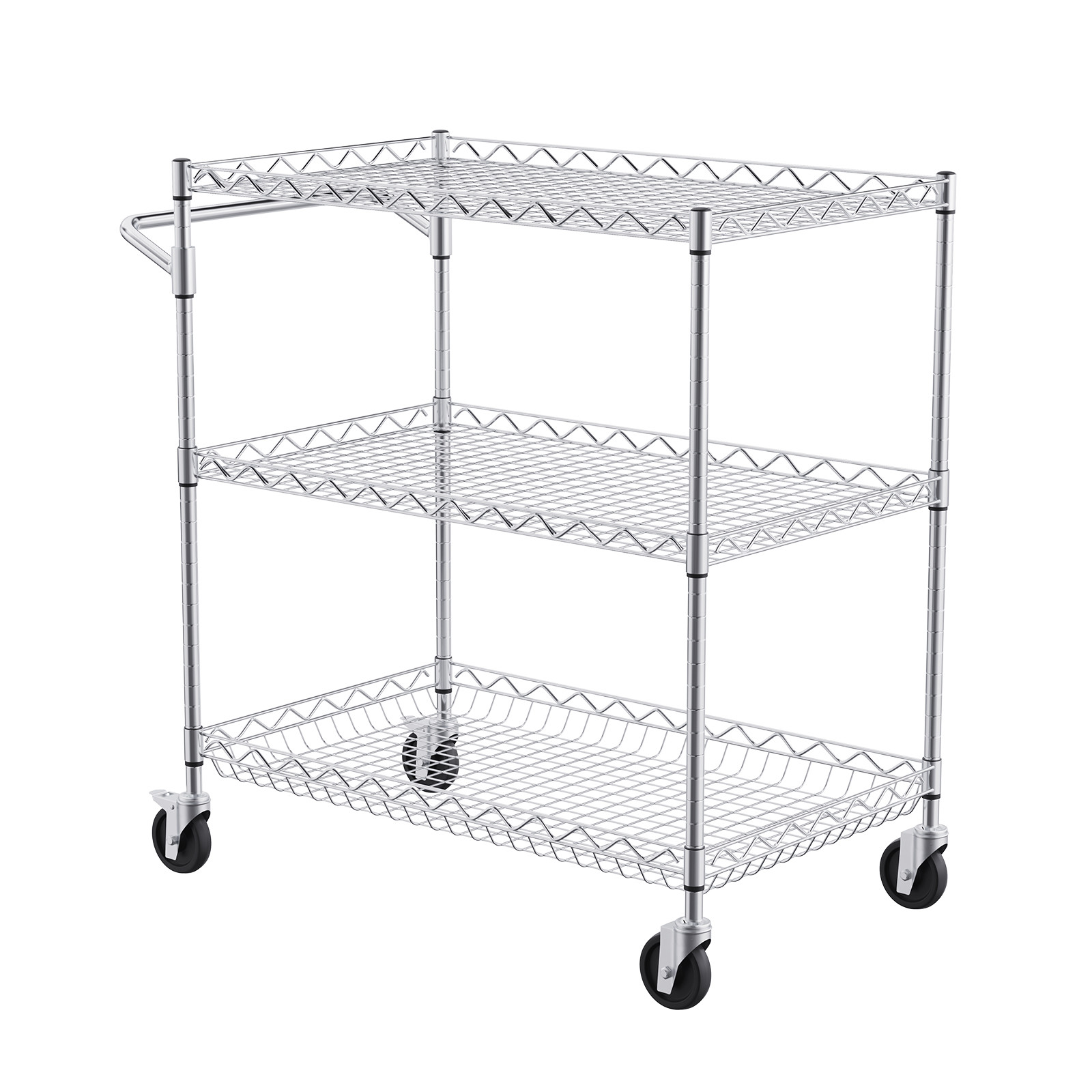 VEVOR 3-Tier Utility Cart Rolling Cart on Wheels 30"x18"x32.4" 661 LBS 6 Hooks
