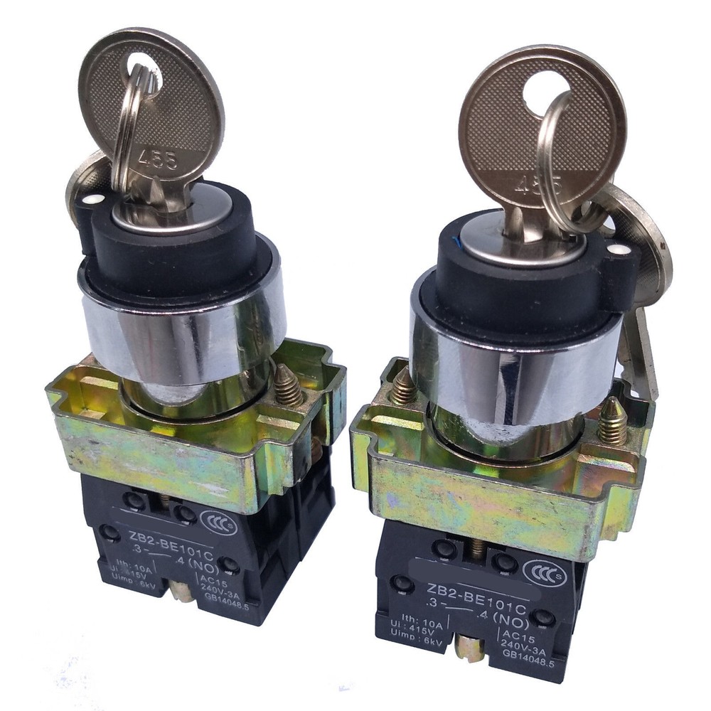2pcs XB2-BG33 Maintained Key 2N/O Select Selector Switch 3-Positions