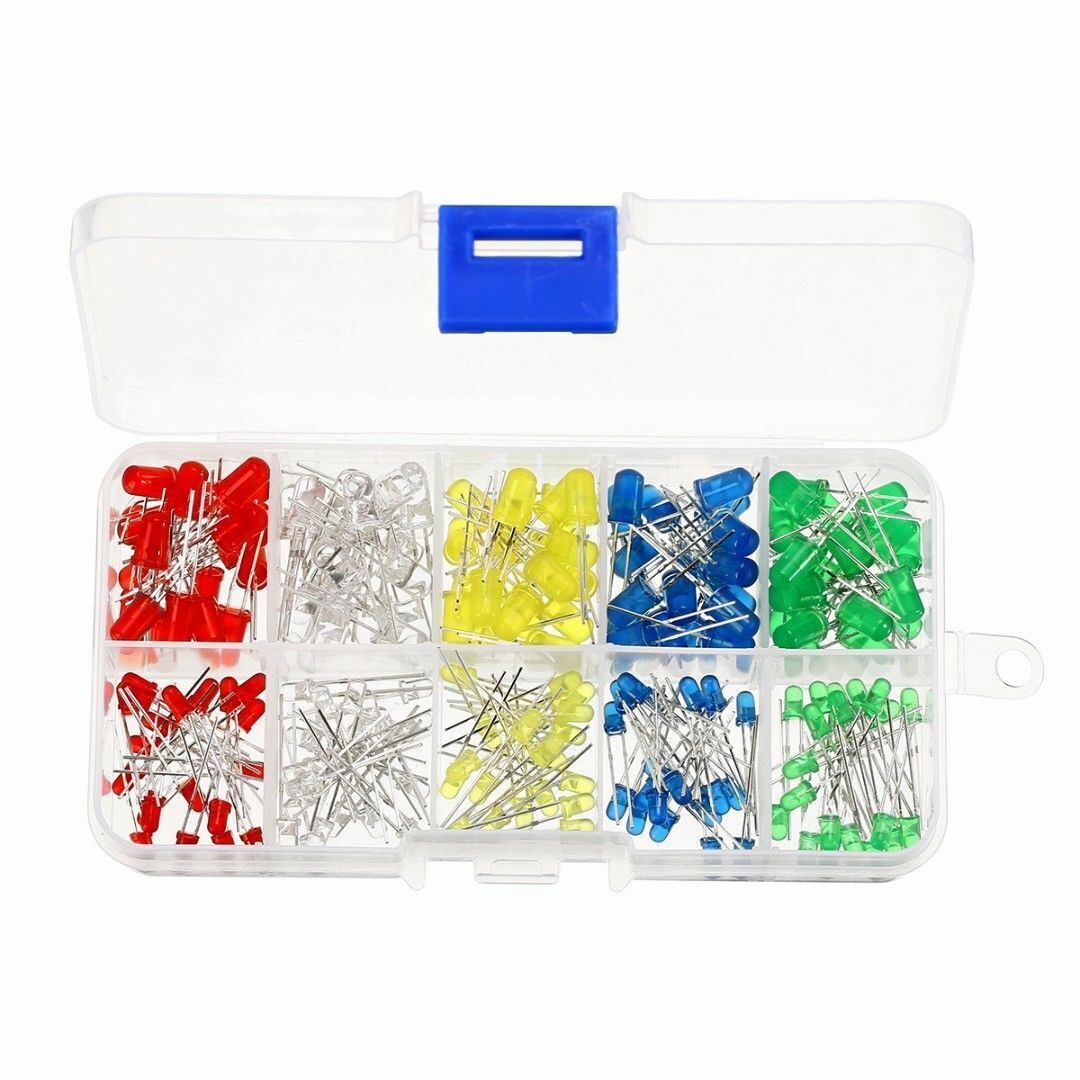200Pcs 3mm 5mm LED Light White Yellow Red Blue Green Assortment Diodes Kit Box