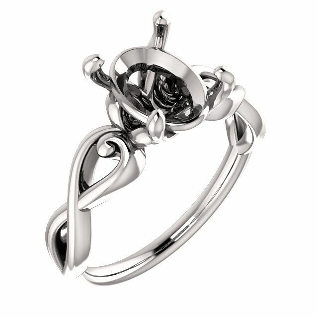 Sterling Silver Oval Cut Solitaire Ring Setting - Ribbon Style Ring Mounting