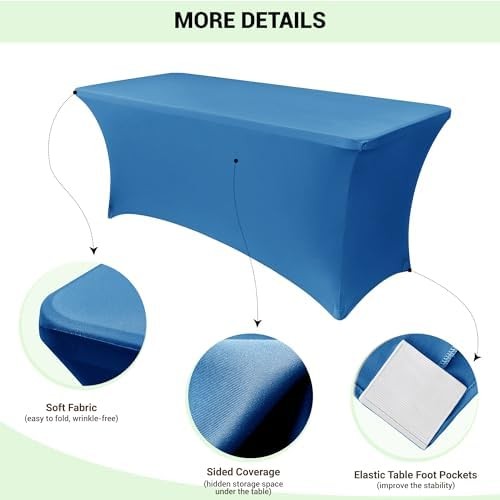 Obstal 6ft Aqua Spandex Table Cover, 2 Pack, Fitted Rectangular