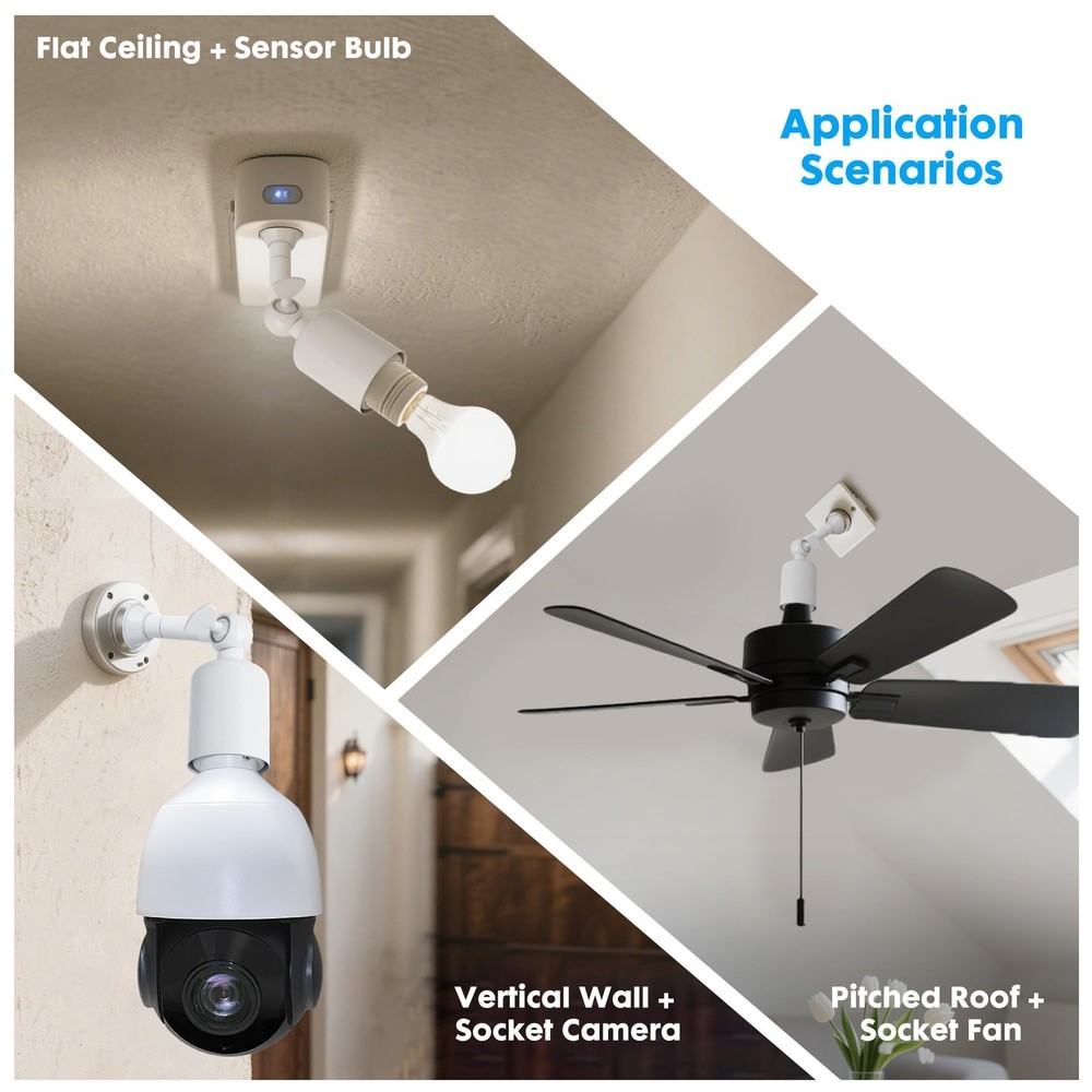 Light Socket Extender 2-Pack, 360° Adjustable E26/E27, 1250W | Indoor/Outdoor