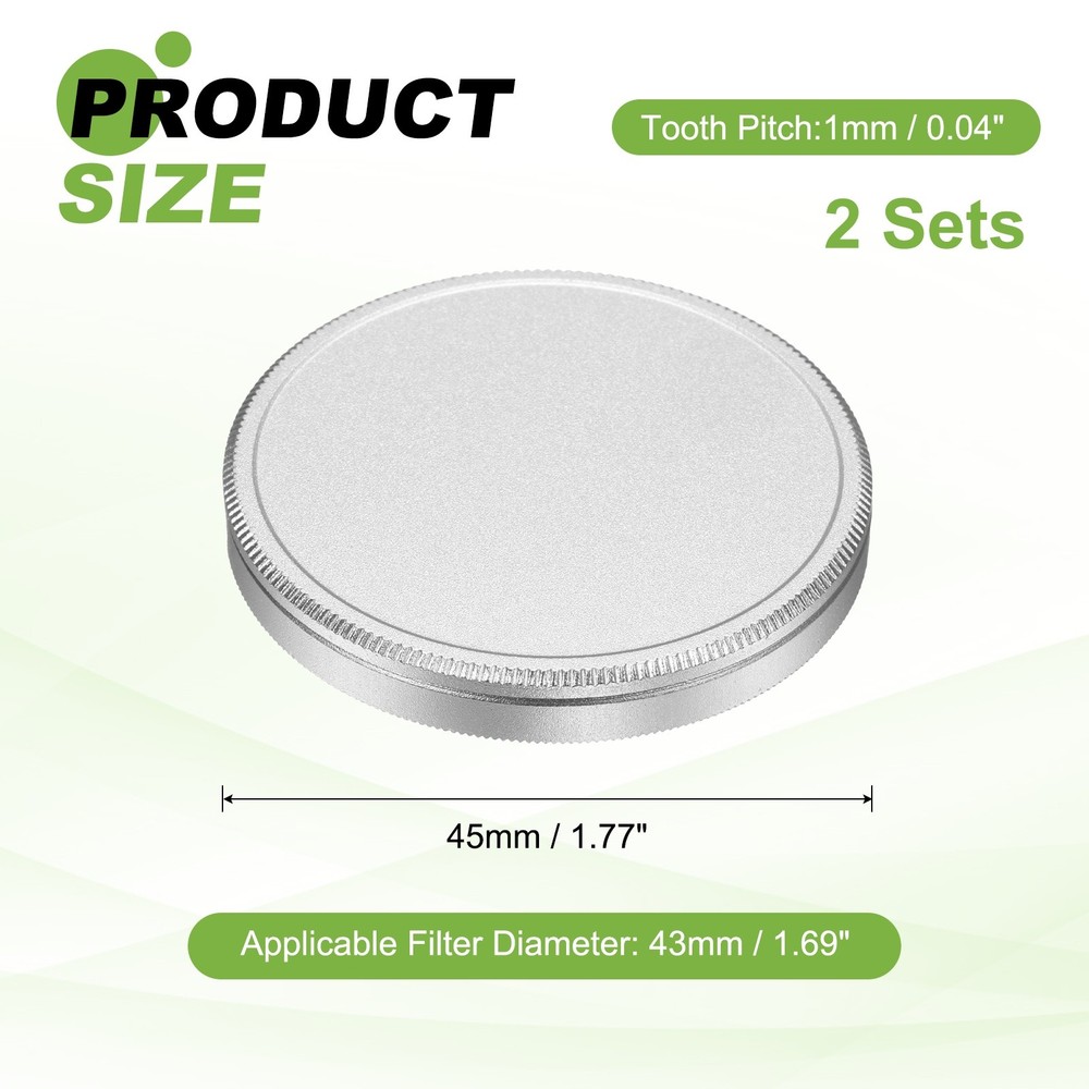 2Pcs 43mm Metal Lens Cap Universal Lens Filter Stack Cap Slim Stack Silver