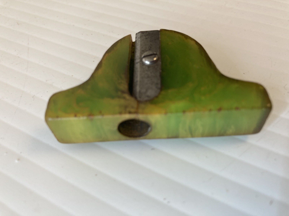 Green Bakelite / Catalin Clock Miniature Pencil Sharpener F6-26