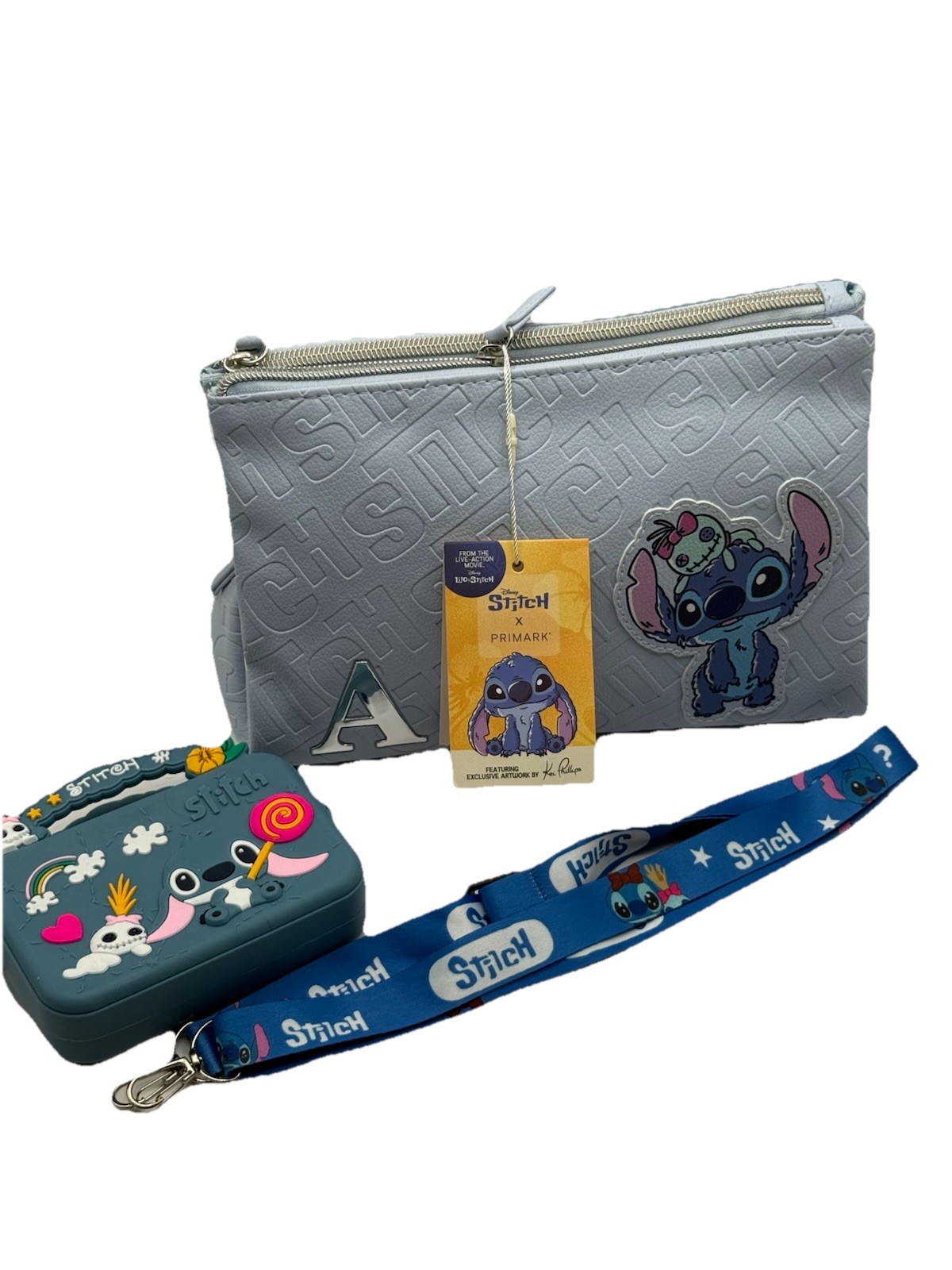 Disney Stitch x Primark Blue Makeup Bag & Coin Purse Set – Letter “A”