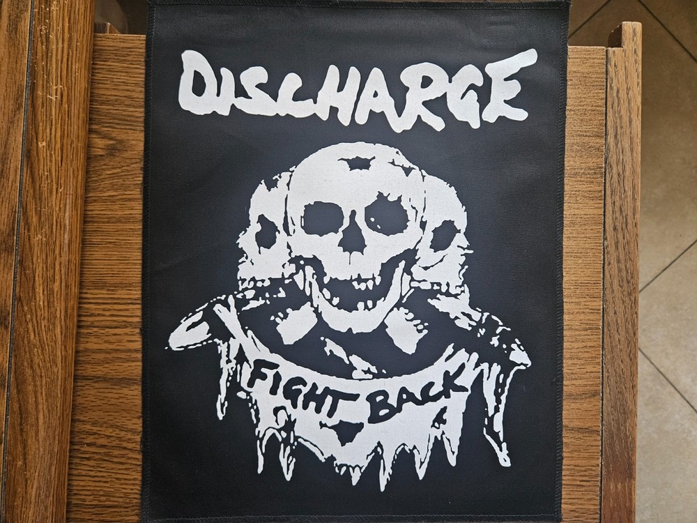 DISCHARGE, FIGHT BACK, CANVAS SCREEN PRINTED LARGE BACK PATCH