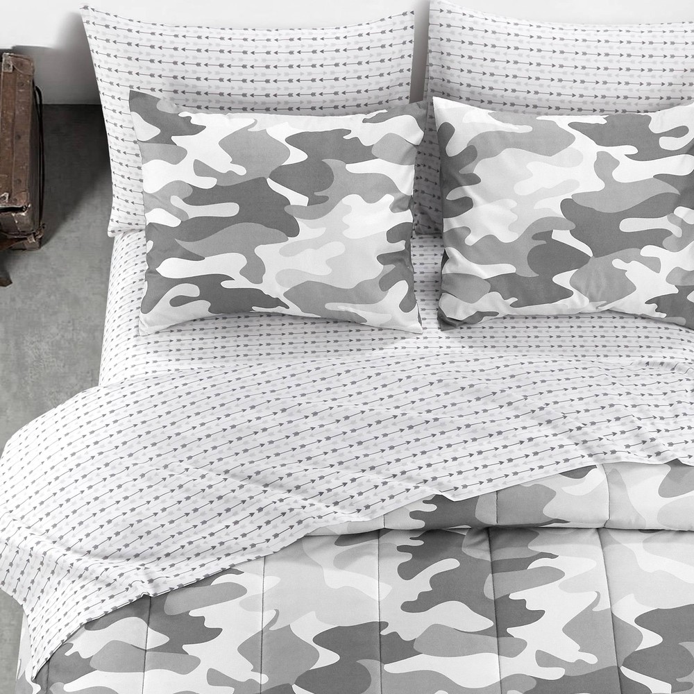 Gray Camouflage Bed in a Bag Full Multicolor Polyester
