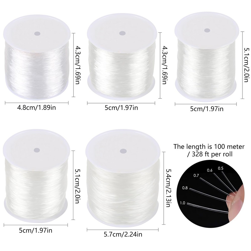 5 Pack Assorted Size Elastic String, Stretchy Bracelet String Crystal Clear