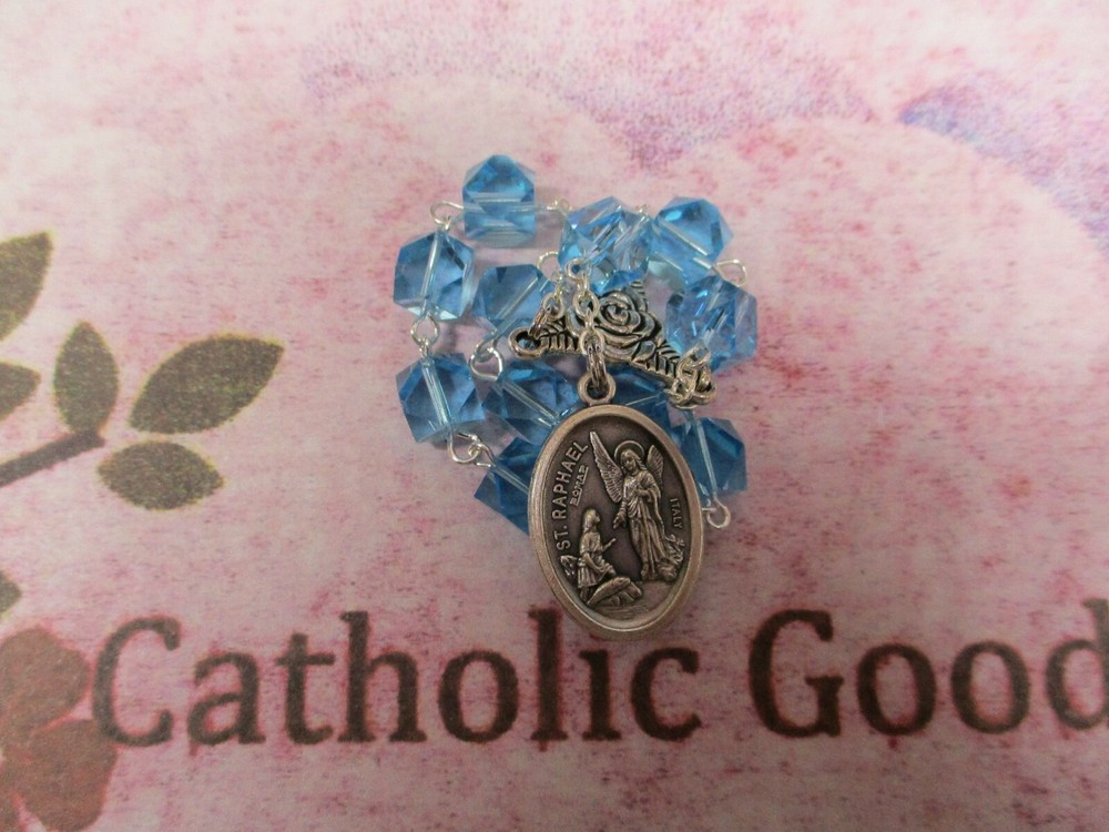 8 mm Light Blue glass bead - Saint. Raphael the Archangel Chaplet