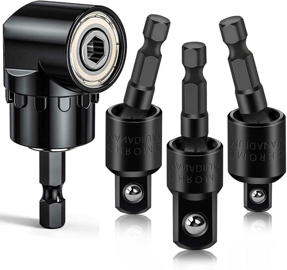 Flexible Drill Bit Extension Set with Right Angle Attachment, 360° Rotatable 1/4