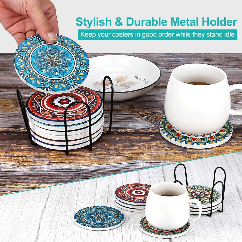 Coasters for Drinks,AODINI Set of 8 Absorbent Stone Mandala