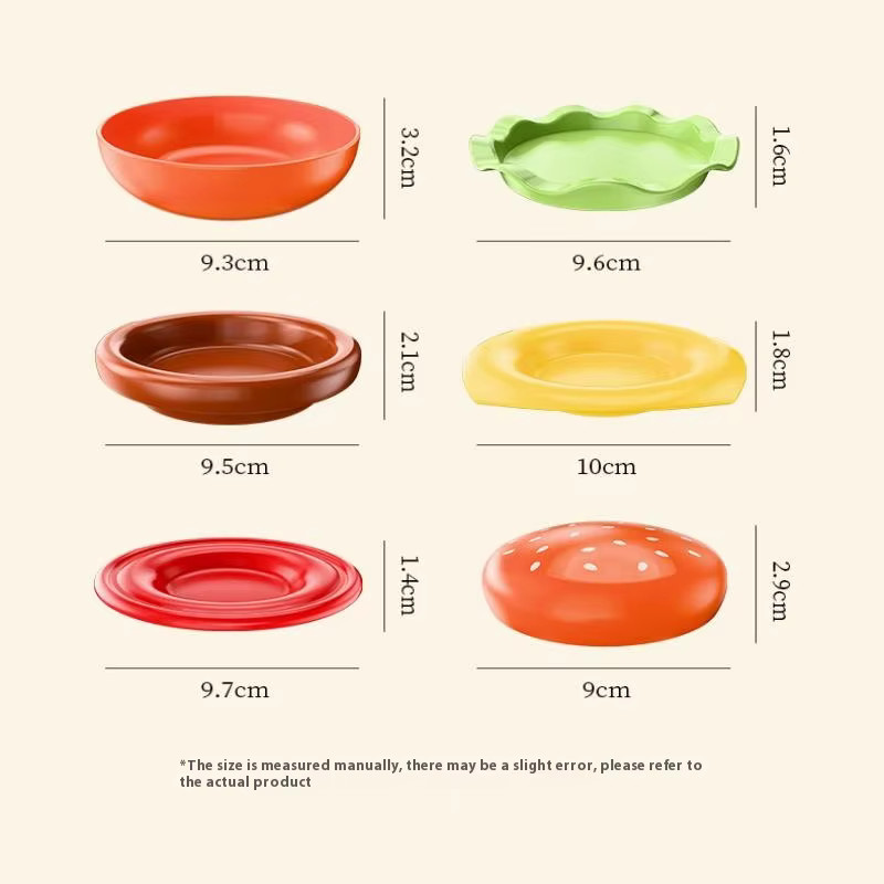 Stackable 6-Layer Hamburger Plate Set Mini PP Dinner Plates with Sauce Container