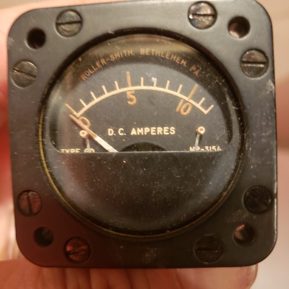 Roller Smith Dc Ampere Meter Panel Military Small