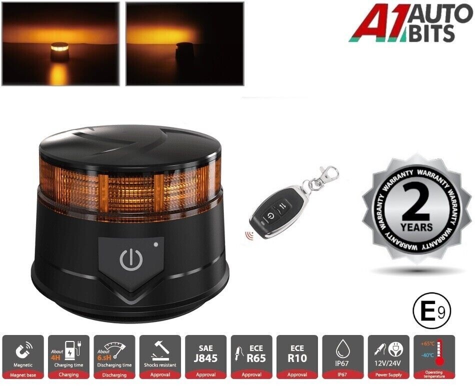 Remote Control WIRELESS Led Strobe Flashing Rotating Amber Magnetic Light R65 CE