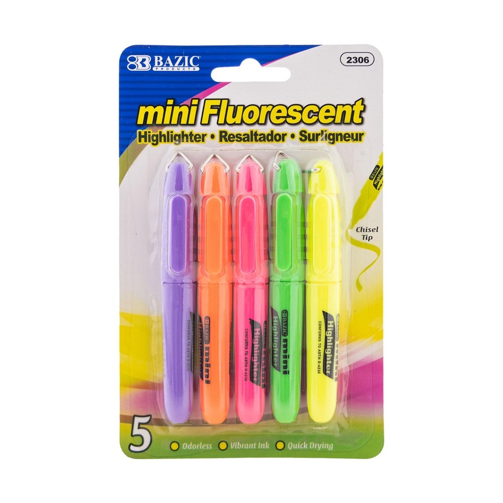 BAZIC Mini Highlighter Pen Assorted Color, Chisel Tip Broad Fine Line Highlig...