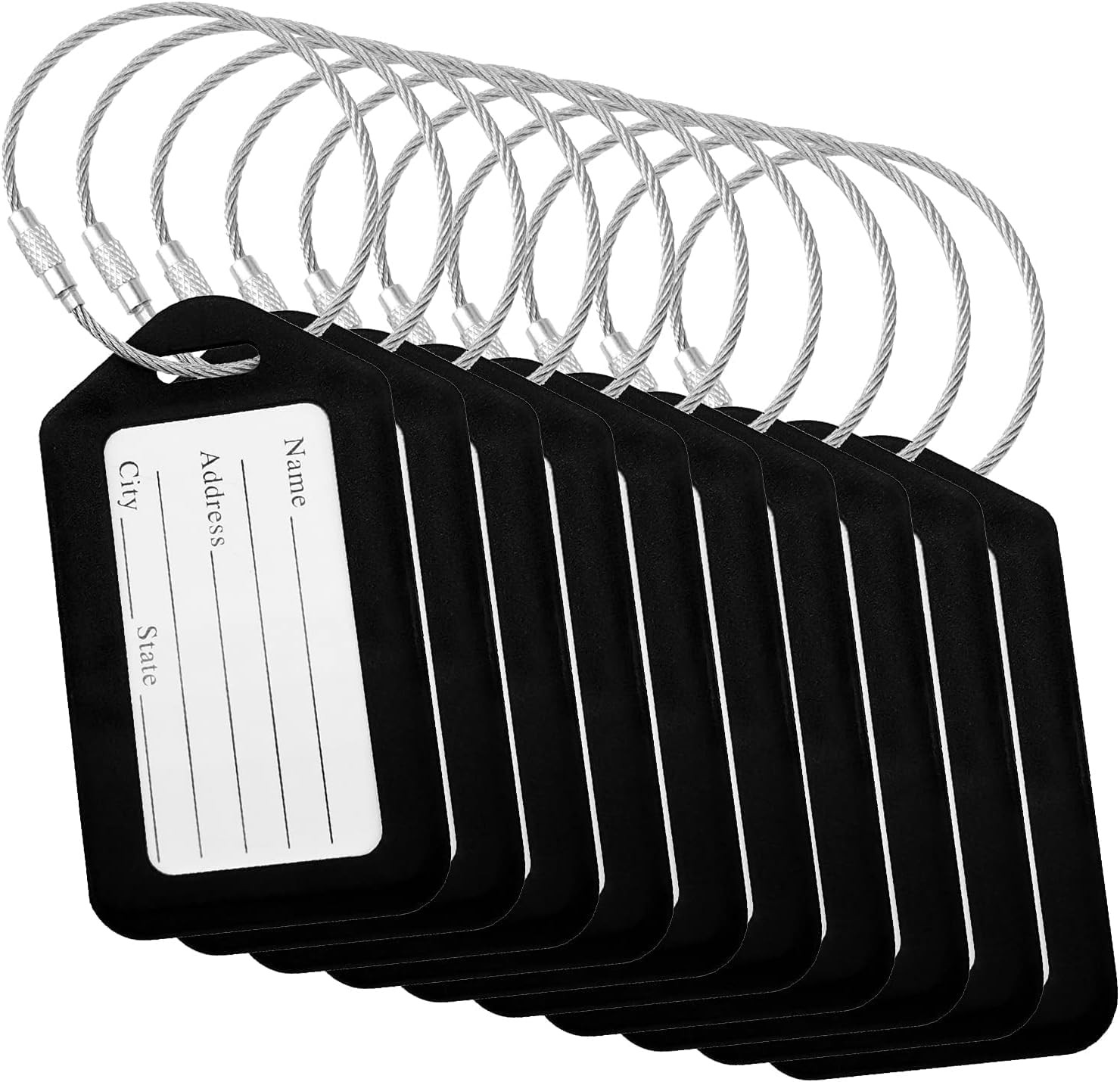 Luggage Tags (Small, Black, 10 PK) - Suitcase Tags W/Name ID Card & Heavy-Duty M