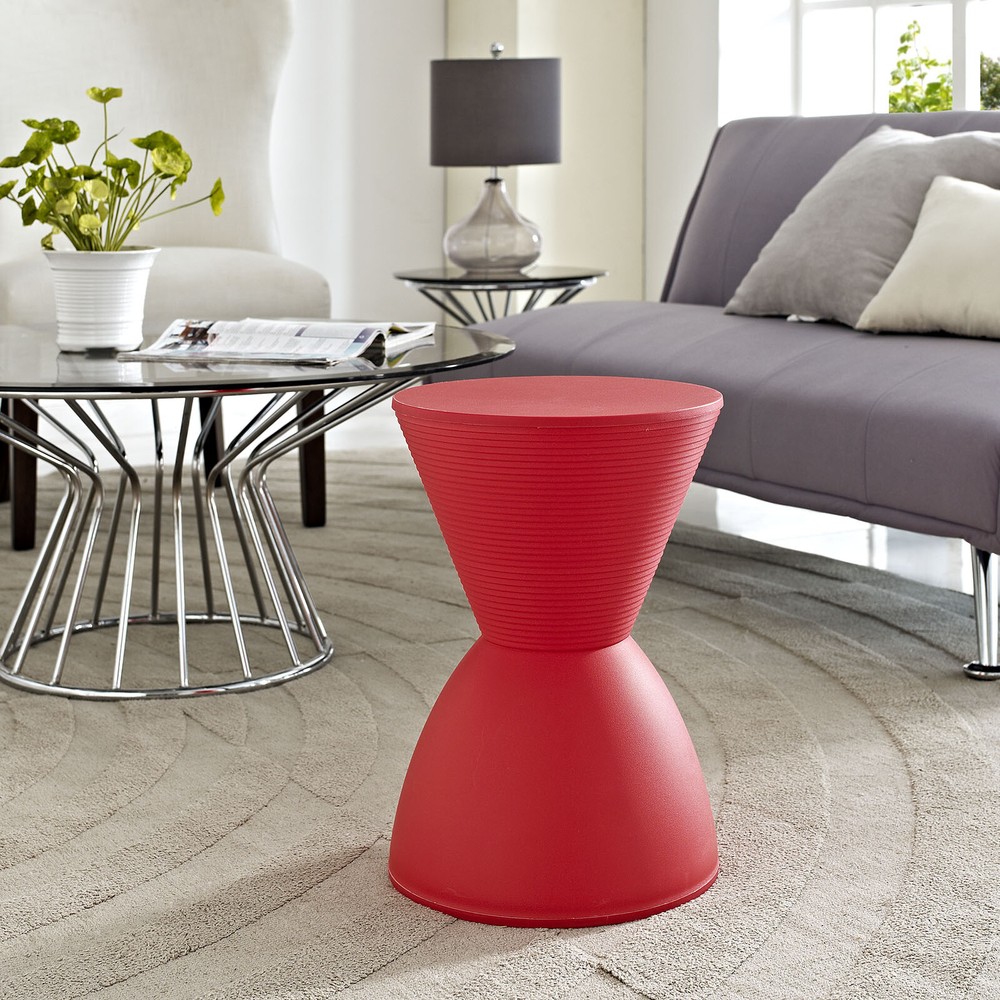Contemporary Modern Hourglass PP Plastic Red Accent Side Table Storage Stool